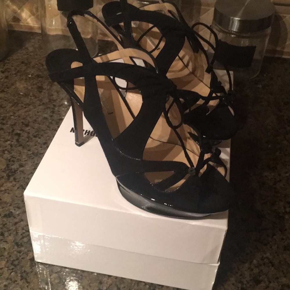 Black suede strappy sandals size 8.5